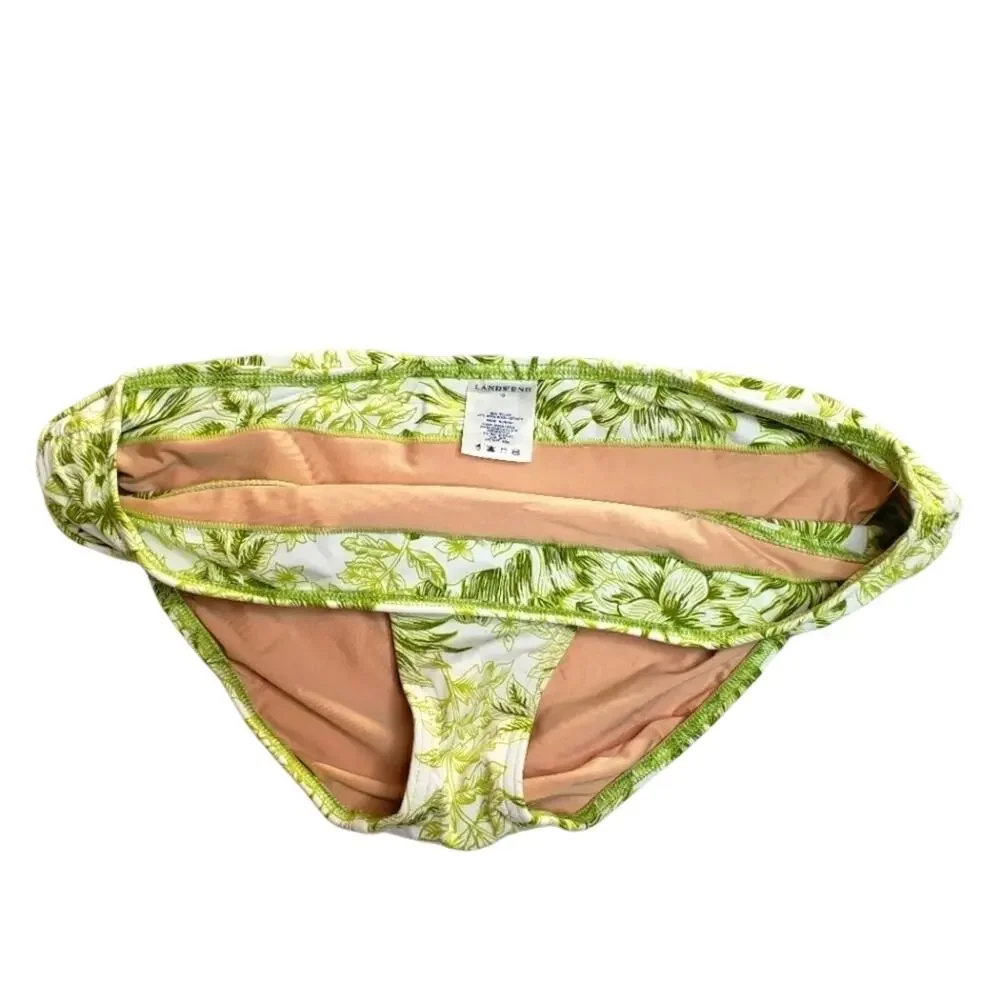 Lands' End Floral Green and White Bikini Bottom Size 10
